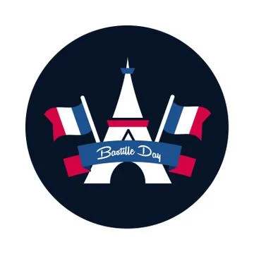 Bastille day eiffel tower with flags block and flat style icon vector design Stock Illustration