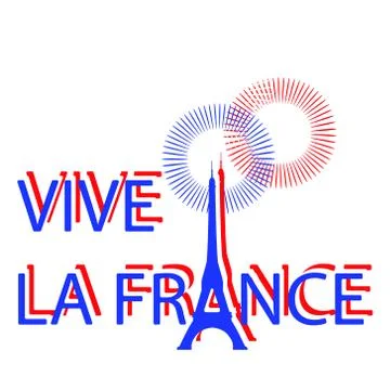 Bastille Day. Eiffel Tower instead of the letter A. Translation of texts in Stock Illustration