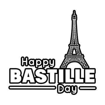 Bastille day lettering with eiffel tower line style Stock Illustration