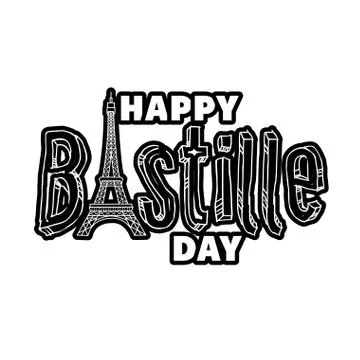 Bastille day lettering with eiffel tower line style イラスト素材