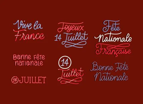 Bastille day phrases set Stock Illustration