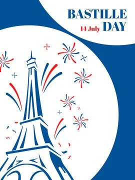 Bastille Day Poster with Eiffel Tower and fireworks Illustrazione stock