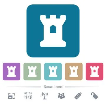 Bastion flat icons on color rounded square backgrounds Stock Illustration