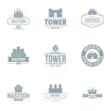 Bastion logo set, simple style Stock Illustration