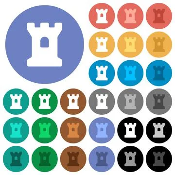 Bastion round flat multi colored icons Stock Illustration