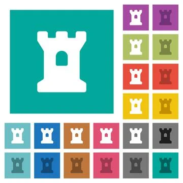 Bastion square flat multi colored icons Stock Illustration