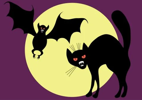 Bat and cat. Stock Illustration