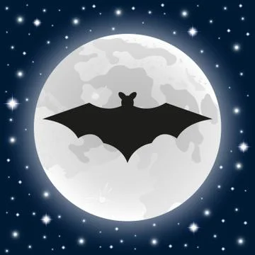 Bat on the background of the moon on Halloween Stock Illustration
