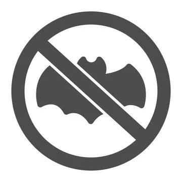 Bat Is Banned solid icon, pest control concept, No Bat sign on white background 스톡 일러스트