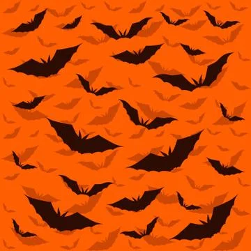 Bat dark. Forms a frame,  orange background. Happy halloween. Bat cartoon Stock Illustration