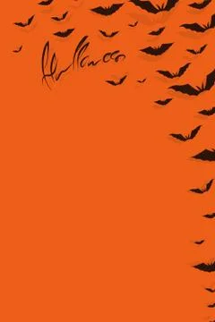 Bat dark. Forms a frame,  orange background. Happy halloween. Stock Illustration