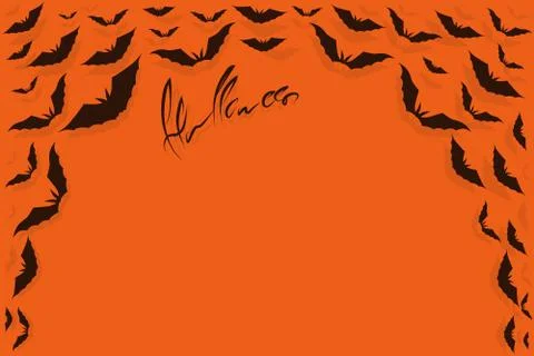 Bat dark. Forms a frame,  orange background. Happy halloween. Bat cartoon Stock Illustration