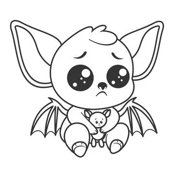 Bat feels sad while hugging doll, for coloring Stock Illustration