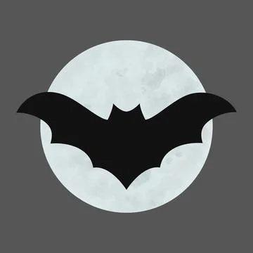 Bat flying next to moon concept implying night darkness - 1 Stock Illustration