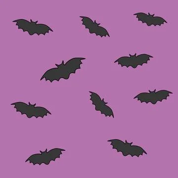 Bat halloween seamless pattern with purple background. Bat silhouette Illustrazione stock
