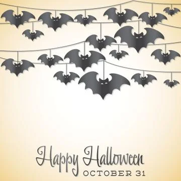 Bat halloween string card in vector format. Stock Illustration
