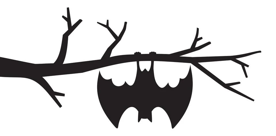 Bat hanging from tree Stock Illustration