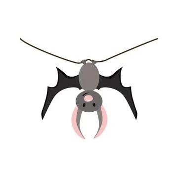 A Bat hangs upside down on a branch. Cartoon. Isolated on a white background Stock Illustration