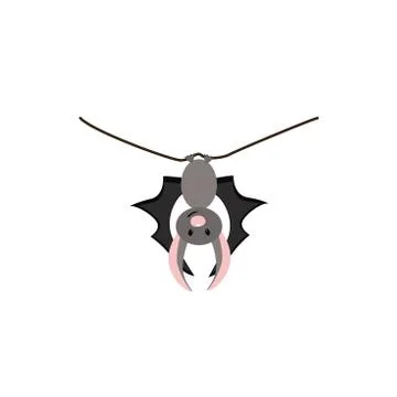 A Bat hangs upside down on a branch. Cartoon. Isolated on a white background Stock Illustration