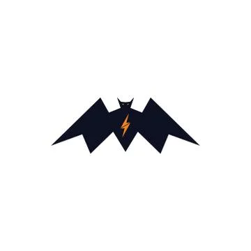 Bat icon with lightning symbol flat and simple vector design white isolated Stock Illustration