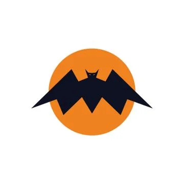 Bat icon on the moon flat and simple vector design white isolated Stock Illustration