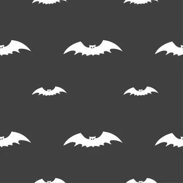 Bat icon sign. Seamless pattern on a gray background. Vector Stock Illustration