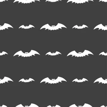Bat icon sign. Seamless pattern on a gray background. Vector Stock Illustration
