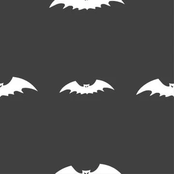 Bat icon sign. Seamless pattern on a gray background. Stock Illustration