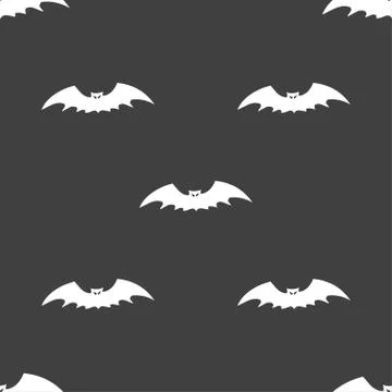 Bat icon sign. Seamless pattern on a gray background. Illustrazione stock