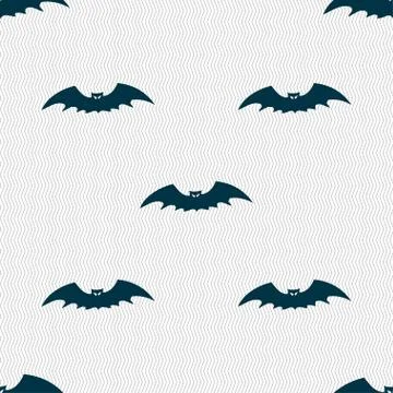 Bat icon sign. Seamless pattern with geometric texture. Illustrazione stock