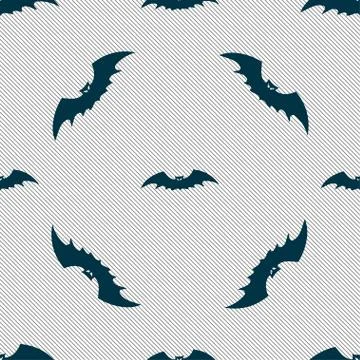 Bat icon sign. Seamless pattern with geometric texture. Stock Illustration