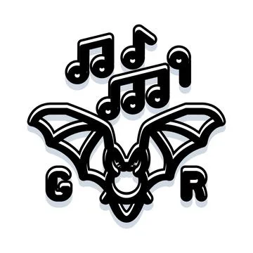 Bat illustration with musical notes and letters Stock Illustration