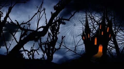 Bat Moon Haunted Castle 4K Loop Stock Footage 68360404
