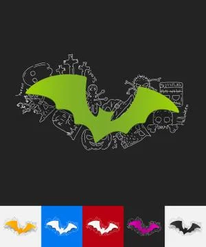 Bat paper sticker with hand drawn elements イラスト素材