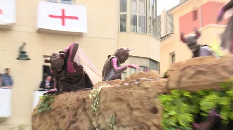 Bat people dancing on parade float Stock Footage 47955999