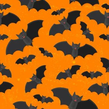 Bat print on orange vector background Stock Illustration