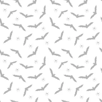 Bat seamless pattern. Halloween repeating texture. Grey vector illustration. Stock Illustration