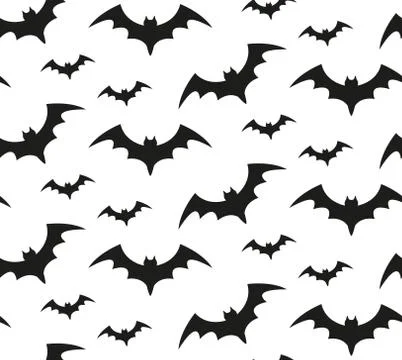 Bat silhouette seamless pattern. Halloween repeating texture. Scary endless Stock Illustration