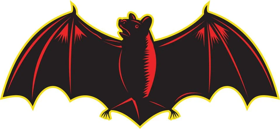 Bat Spread Wing Woodcut Stock Illustration