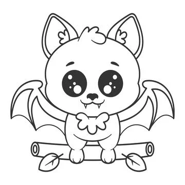 Bat standing on tree trunk, for coloring Stock Illustration