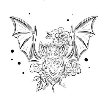 Bat tattoo. Linear vector illustration of a vampire. Stock Illustration