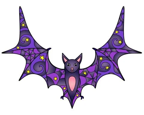 Bat - vector linear color illustration. Halloween illustration with flying fox Illustrazione stock