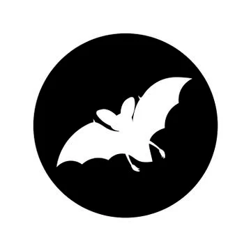 Bat - vector logo icon for web. white on black. Minimalistic cartoon style. Stock Illustration