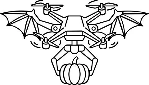Bat Wings Drone Pumpkin Line Icon Stock Illustration