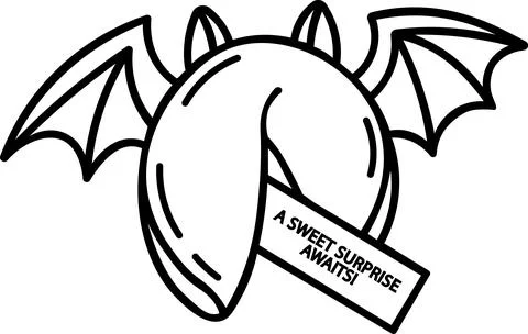 Bat Wings Fortune Cookie Line Icon Stock Illustration