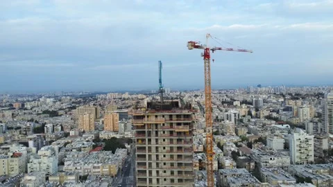 Bat Yam, Israel, January 7, 2022, Aerial view of the construction of a multi Stock Footage