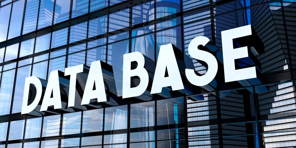 Bata base - typographical concept, sign on glass building - 3D illustration Stockillustratie