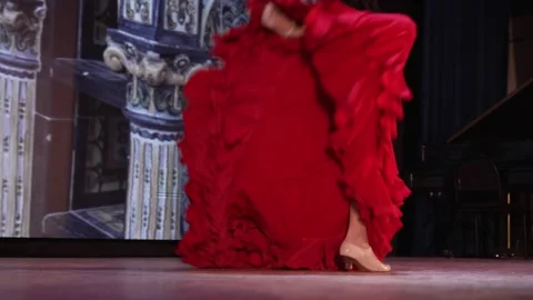Bata De Cola Red Flamenco Dress and Castanets Stock Footage 310599226