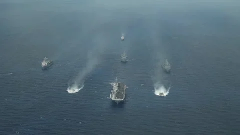Bataan Amphibious Ready Group transitting Mediterranean with British Royal Navy Stock Footage 266248192