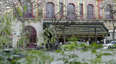 Bataclan Theatre Parisseen through trees Stock Footage 60206033